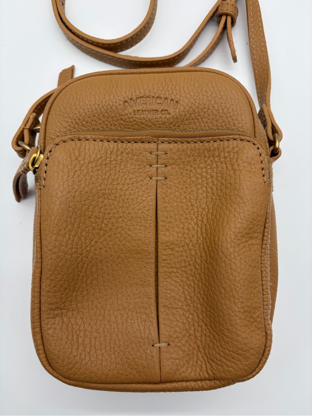 American Leather Co. Brown Pebbled Leather Crossbody Bag with Front Pocket